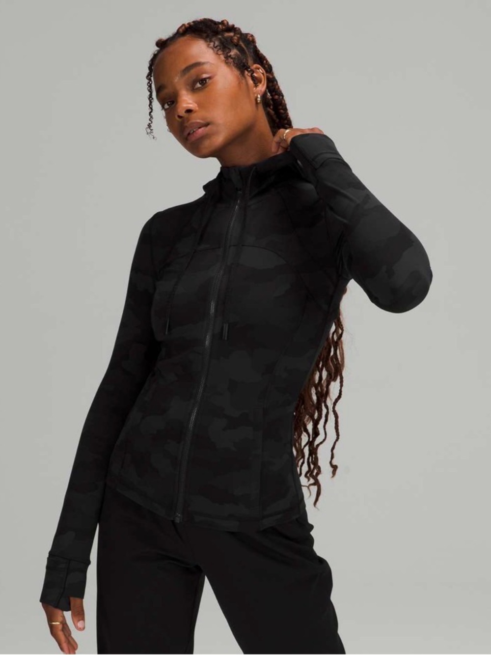 Lululemon Black Camo Zip-Up Hoodie Jacket size 8